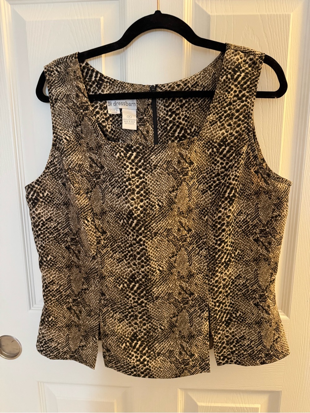 dressbarn Snake-Print Sleeveless Tank in Black and Tan